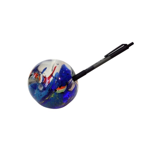 Art Glass Fish Aquarium Pen Holder Paperweight Vintage Tropical Ocean Office - Picture 2 of 6